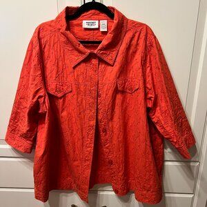 MAIN STREET BLUES Orange‎ Embroidered ¾ Length Button Up Jacket  (Size 20W)